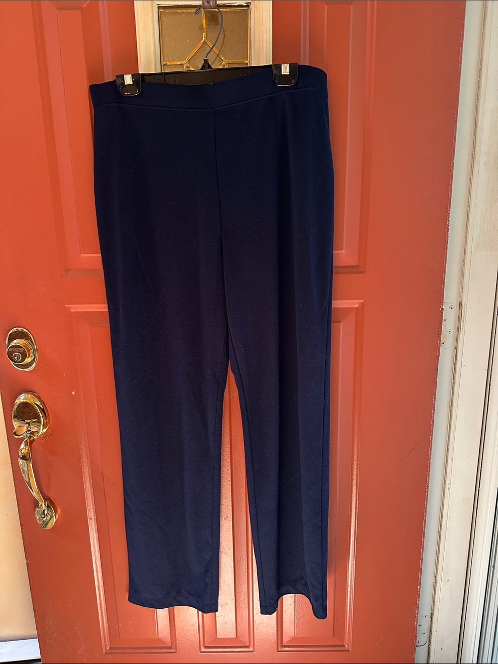Susan Graver Navy Straight-Leg Pull-On Pants